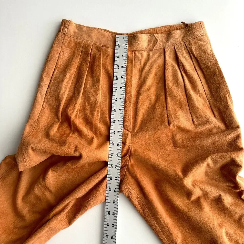 Saks Fifth Avenue VTG Lamb‎ Suede Pleated Straight Leg Peach Trouser Pants 6 8